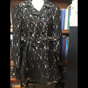 Bebe xs black lace , belted long coat